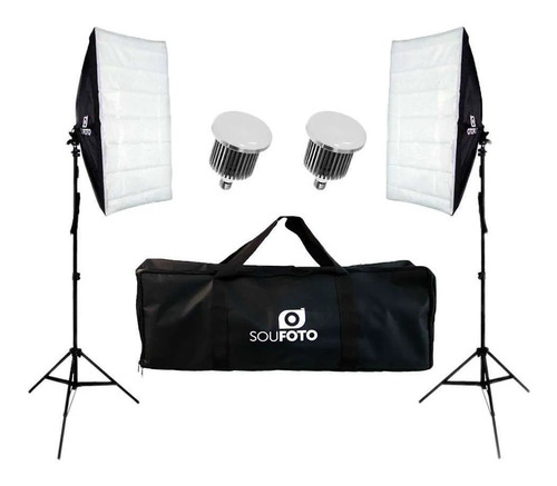 Imagem 1 de 9 de Kit De Softbox Completo Com Lâmpada Led 50w, Tripés E Bolsa