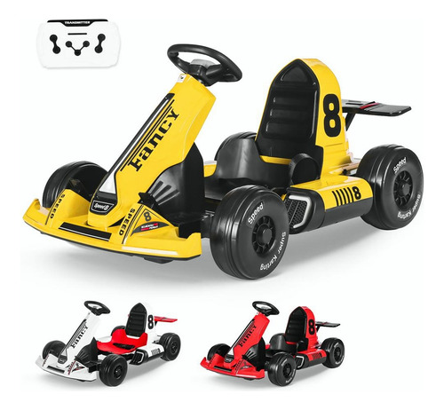 Go Kart Eléctrico Para Niños No.8 Ajustable Y Control Remoto Color Amarillo
