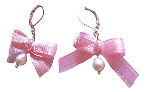 Aros Par Coquette Enchapado En Plata Con Perlas Natural Rosa