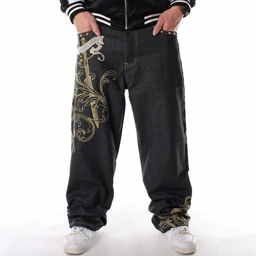 Pantalones de mezclilla holgados sueltos para hombre bolsillo de carga hip  hop vintage informales