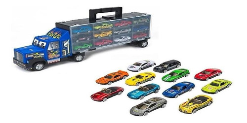 Imagem 1 de 6 de Caminhao Cegonha Com 12 Carrinhos Porta 24 Carros Hot