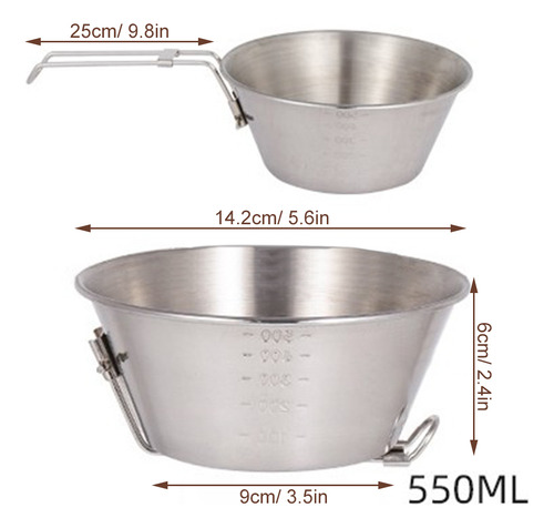 Cuenco Portátil De Acero Inoxidable Con Mango Plegable