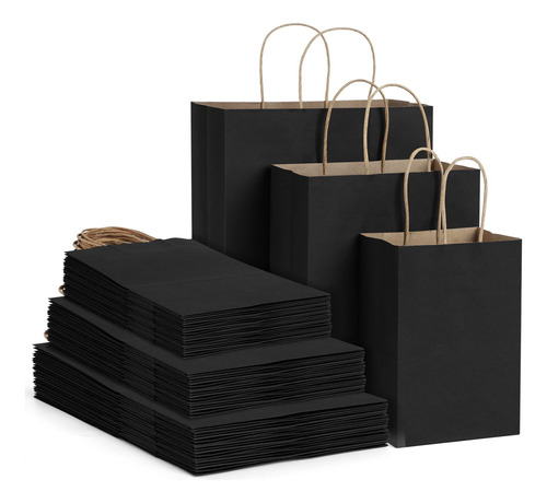 Poever Bolsas De Papel Kraft Negras Con Asas De 5 X 3 X 8 Y 