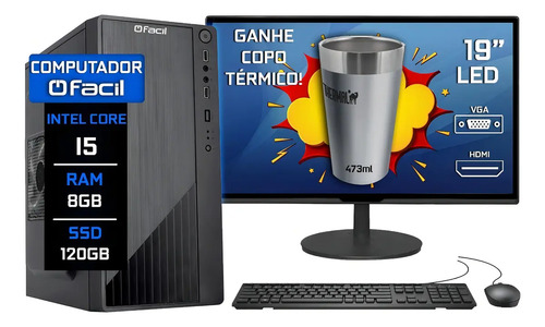 Computador Completo Intel Core I5 8gb Ssd 120gb Monitor 19