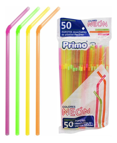 Popotes Neón Desechables Flexible Primo 500 Pzas - Marcn1