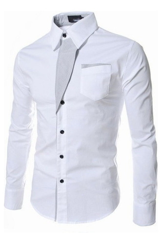 Camisa Elástica Rayas Diagonale Slim-fit Contraste Moda Ropa