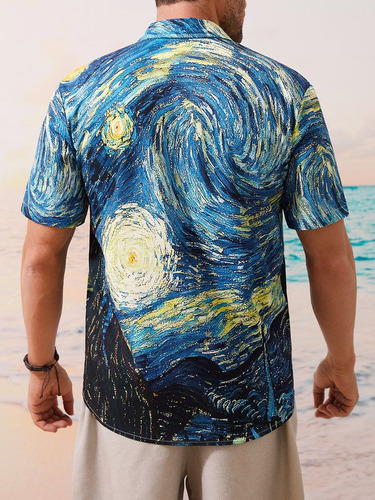 Wu Camisa Hawaiana Unisex Retro Van Gogh, Camisa Playa Pa