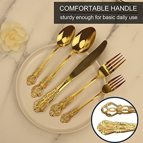 Runfly Gorgeous Retro Royal Gold Juego De Cubiertos De Acero