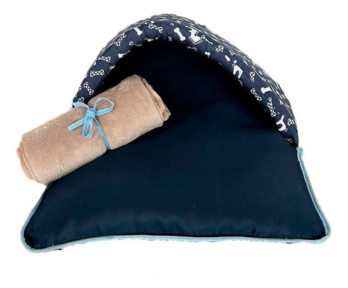 Saco De Dormir Pet Impermeavel Téo Azul 02 Pçs Manta Avelã