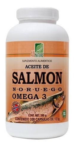 All Nature Aceite De Salmón Noruego Omega 3 Con 300 Cápsulas