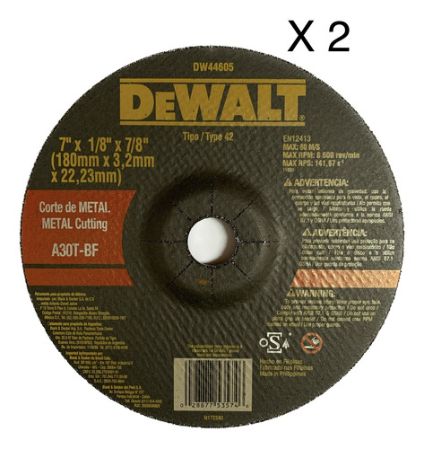 Disco De Corte 7x1/8x7/8  Dewalt Dw44605 Pack 2 Unid