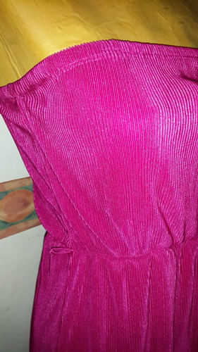 Vestido Noche Strapless Clásico Fucsia Y Acerado.t M.envios