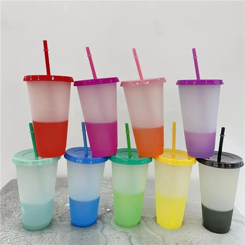 . Magic Cup, Tapa Y Pajita Que Cambian De Color, 710 Ml, 10