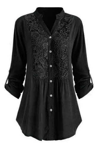 Camisa De Encaje Con Cuello En V For Mujer Talla Grande