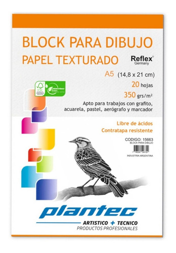 Block Para Dibujo A5 Plantec 20 Hojas 350grs