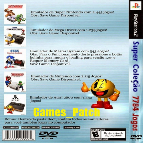 Jogo Ps2 Patch Super Coleção 7784 Jogos Super Nitendo, Sega