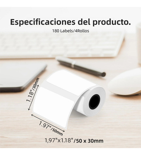 4 Rollos De Etiquetas Blancas Aiyin B21 50 X 30 Mm