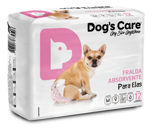 Fralda Descartável Higiênica P/ Cães Fêmea Dogs Care M 12 Un