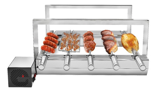 Churrasqueira Grill Giratório Inox Com 5 Espetos Inox M