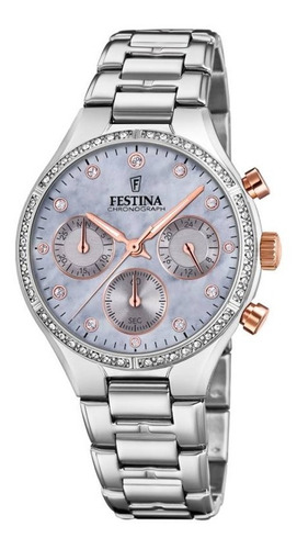 Reloj Festina Mujer F20401.3 Cronógrafo Acero Piedras Color de la malla Plateado Color del bisel Plateado Color del fondo Nácar