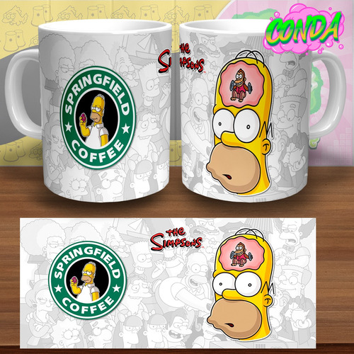 Taza De Homero Con Mono En La Cabeza - Logo Estilo Starbuks