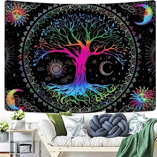Kanuyee Árbol De La Vida Tapiz Yin Y Yang Sol Luna Estrella