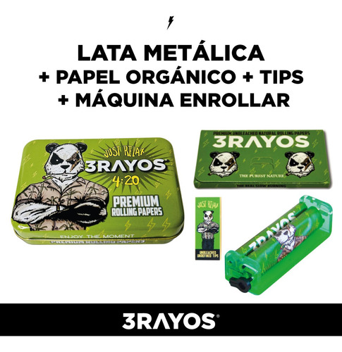 Kit Armador De Cigarrillo + Sedas Y Tips X 100 + Lata 3rayos Panda