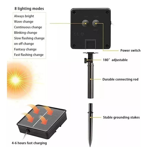 Pack 6 Bastón Solar Luz Cálida Y Multicolor Navidad 50cm Ap.