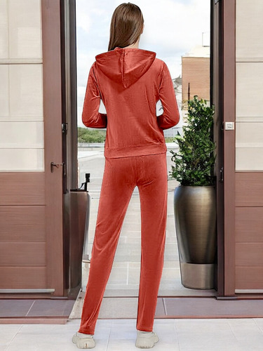 Conjunto De Pants Terciopelo Dama Deportivo Unitalla Cómodo Naranja Oscuro Terciopelo Unitalla
