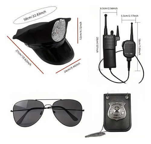 Juego De Accesorios De Disfraz Para Fiestas - Propiedades De Tema Policial De Plástico Para Hombres Y Mujeres, Incluyendo Casco Swat, Placa,