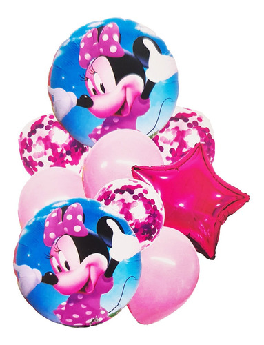 Kit Bouquet Globo Minnie Mouse Feliz Cumpleaños Mickey