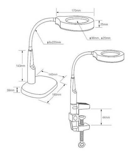 Lupa De Mesa Com Garra Bancada Table Magnifier Lamp Envio Já
