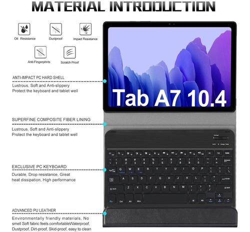 Imagen 9 de 9 de Funda Con Teclado Bluetooth Para Samsung T500 T220 A7 Lite
