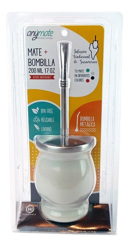 Imagen 3 de 4 de Matero Acero Inoxidable Mas Bombilla 200 Ml Anymate ®