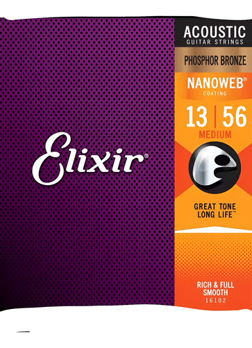 Cuerdas Elixir 16102 Nanoweb Guitarra Acustica 13/56