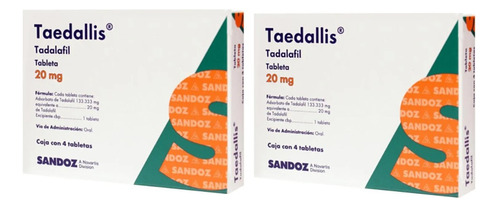 2 Cajas Taedallis Tadalafil 20 Mg Con 4 Tabletas Cu