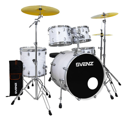 Batería Svenz Dragonfly Dgx-5 Metal Platillos, Banco. Color White Silver Aluminum Wsa