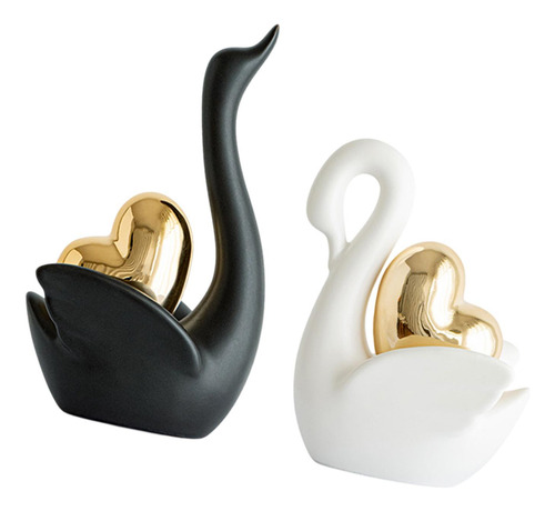 2 Piezas Figuras De Cisne Adorno De Mesa En Y Negro
