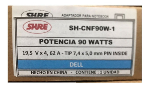 Imagen 2 de 3 de Cargador P/ Notebook Dell 19.5v 4.62a 90w 7.4x5.0 Cnf90w-1