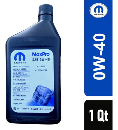 Imagen 1 de 2 de Aceite Mopar 0w40  Max Pro Full Sintetico 1 Litro