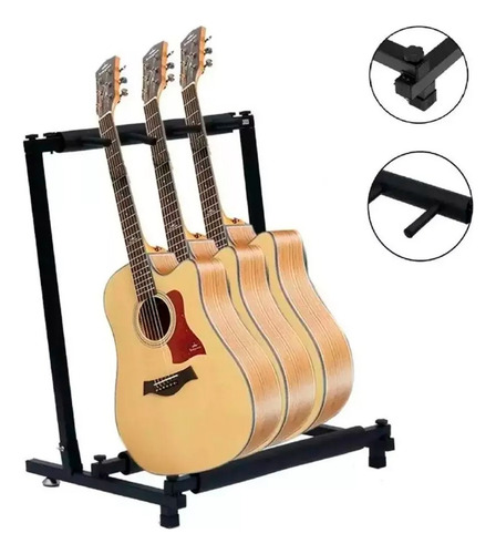 Suporte De Chão 3 Instrumentos C/ Encosto De Braço Gs033 Cor Preto