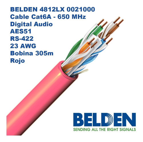 Belden 4812 - Cable Red Cat6a 650 Mhz Rs-422 23awg 305m Rojo