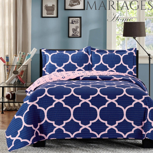Imagen 1 de 7 de Cubrecama Quilt Cover Reversible +fundas Queen Calgary D2