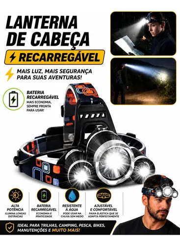 ライトノベル セット Lanterna De Cabeça Led Recarregável Farol Bike 3 Leds Zoom 300m