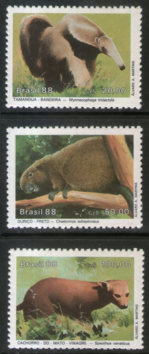 Brasil Serie X 3 Sellos Mint Animales Protegidos Año 1988