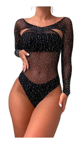 Body Importado Con Brillos Strass Cruzado