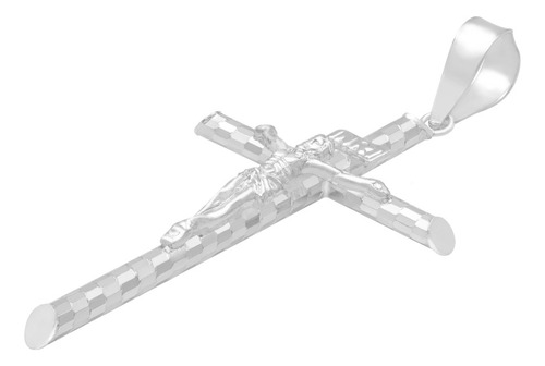 Dije Cruz Tubular Diamantado Ajedrez Cristo Plata 925 6.1 Cm Plateado