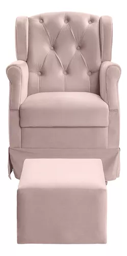 Poltrona de Amamentação Cadeira de Balanço com Puff Ternura Veludo Bege  Marfim