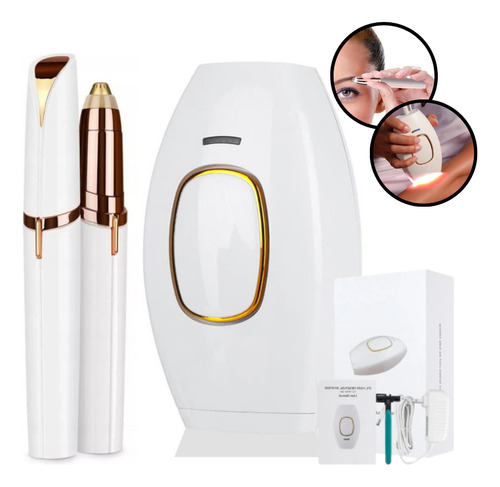 Kit Depilador De Pelos Laser Corporal E Caneta Sobrancelha
