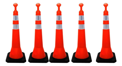 Kit 5 Cone Balizador Top 1,10m Faixa Refletiva Cor Laranja